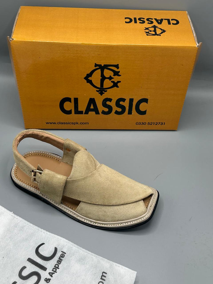 Suede Handmade cream  Peshawari Chappal – Pure Leather Traditional