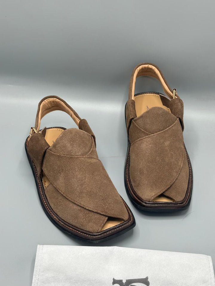 Suede Handmade chocolate brown  Peshawari Chappal – Pure Leather Tradition