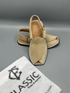 Suede Handmade cream  Peshawari Chappal – Pure Leather Traditional