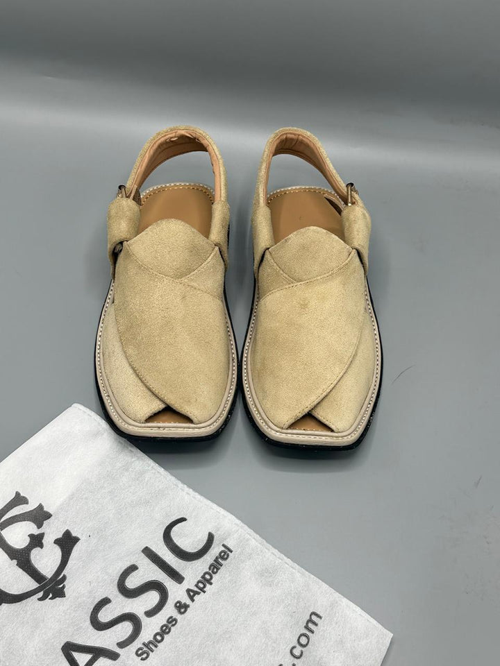 Suede Handmade cream  Peshawari Chappal – Pure Leather Traditional